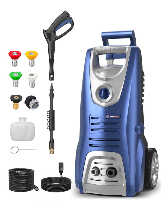 Electric Pressure Washer, 1600W/1950psi/1.55Max GPM with Anti-Tipping Technology, Onboard Soap Tank, Pro-Style Steel Wand, 5-Nozzle Set, for Cars/Fences/Driveways/Home/Patios