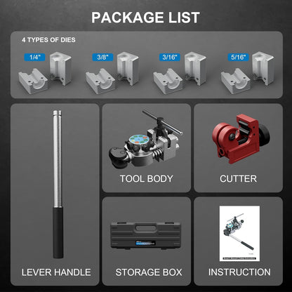 Professional Brake Line Flaring Tool Kit for 45 Degree - Single Bubble & Double Flare Tool, Brake Flare Tool Kit for 3/16", 1/4", 5/16", 3/8" Steel & Copper Tubing